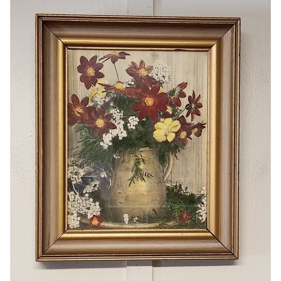 Wallace Nutting Floral Print - A Dahlia Jar - Signed & Original Label Framed - Picture 1 of 4